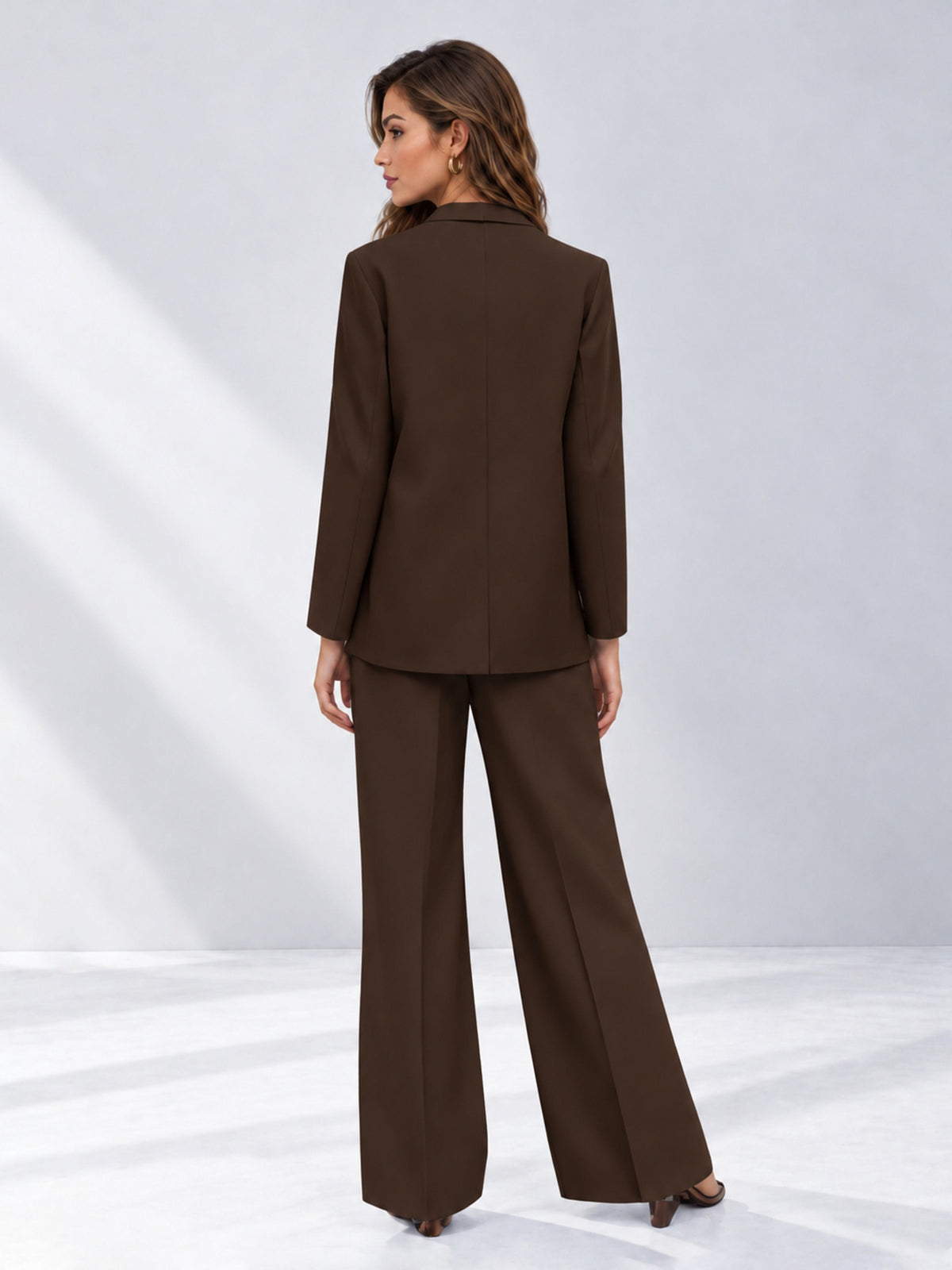 Chocolate 2 Pieces Wide-Leg Suit Women's Suits 
