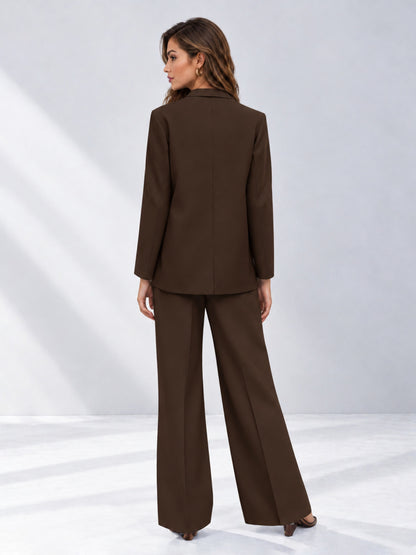 Chocolate 2 Pieces Wide-Leg Suit Women's Suits 