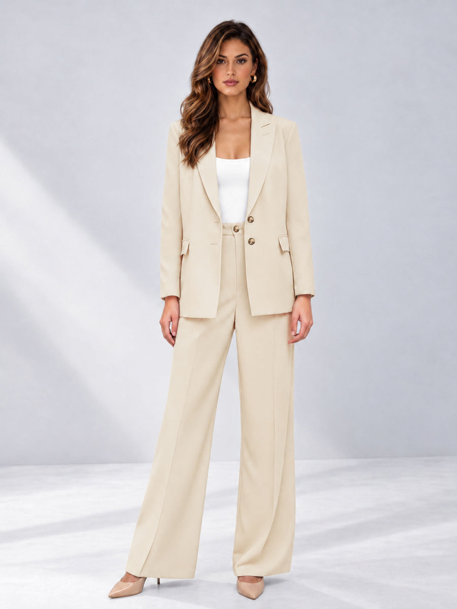 Cream 2 Pieces Wide-Leg Suit Women's Suits 