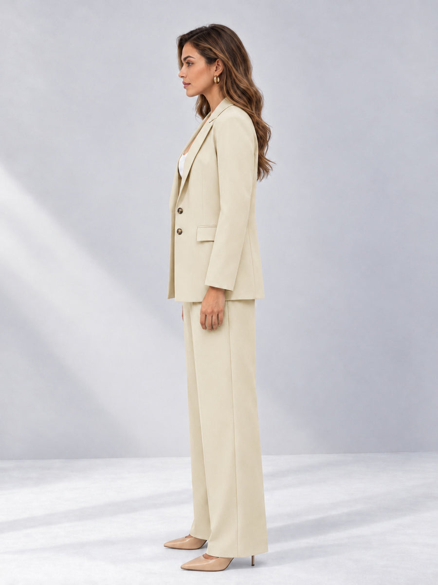 Cream 2 Pieces Wide-Leg Suit Women's Suits 