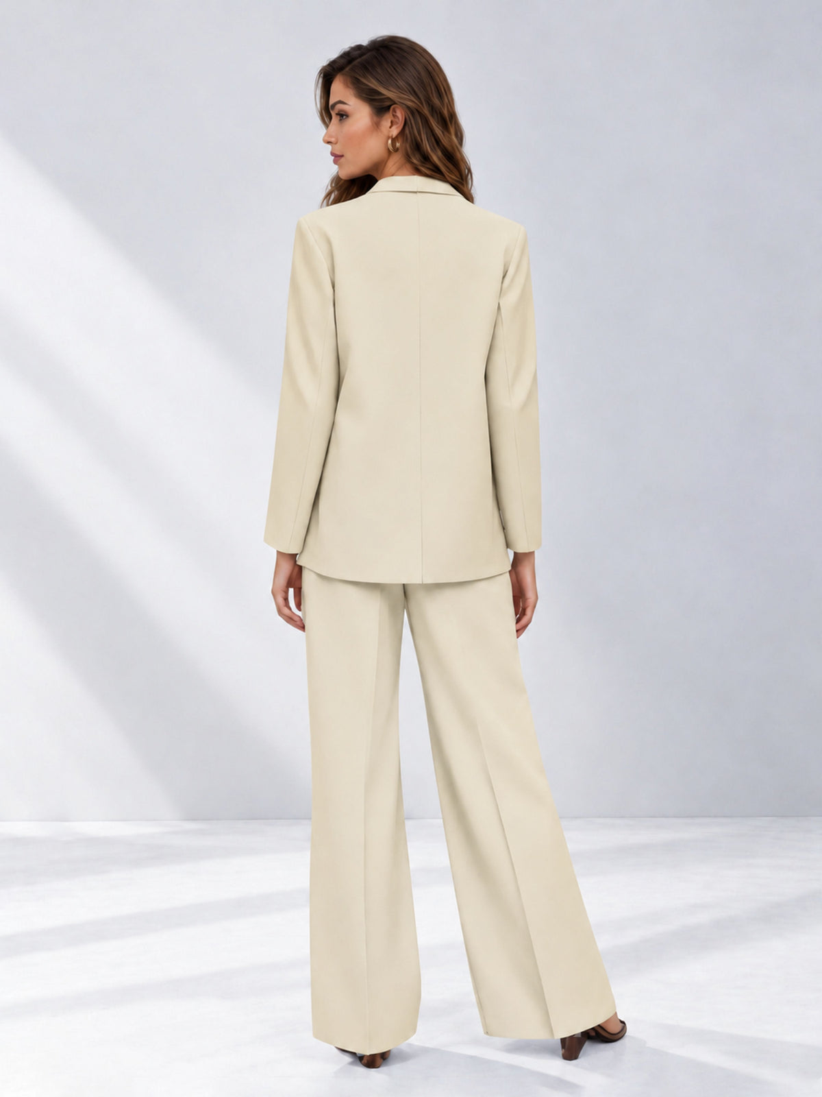 Cream 2 Pieces Wide-Leg Suit Women's Suits 