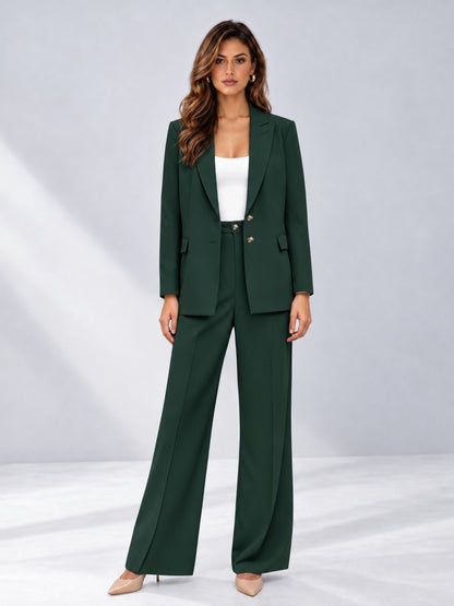 Dark Green 2 Pieces Wide-Leg Suit Women's Suits 