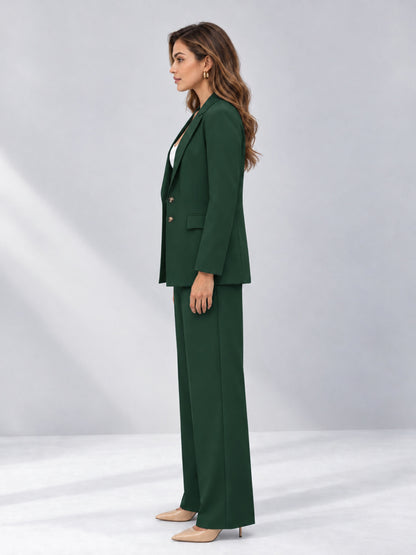 Dark Green 2 Pieces Wide-Leg Suit Women's Suits 