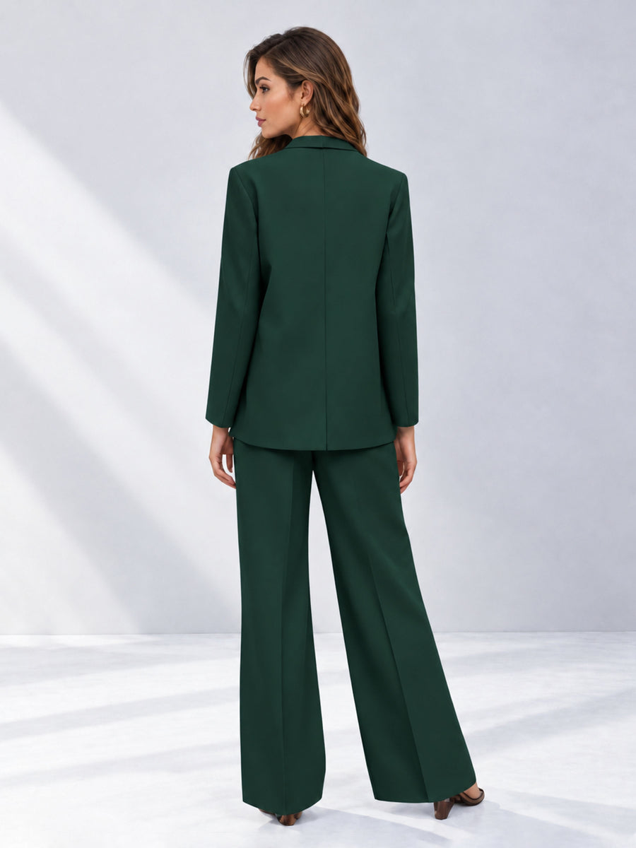 Dark Green 2 Pieces Wide-Leg Suit Women's Suits 