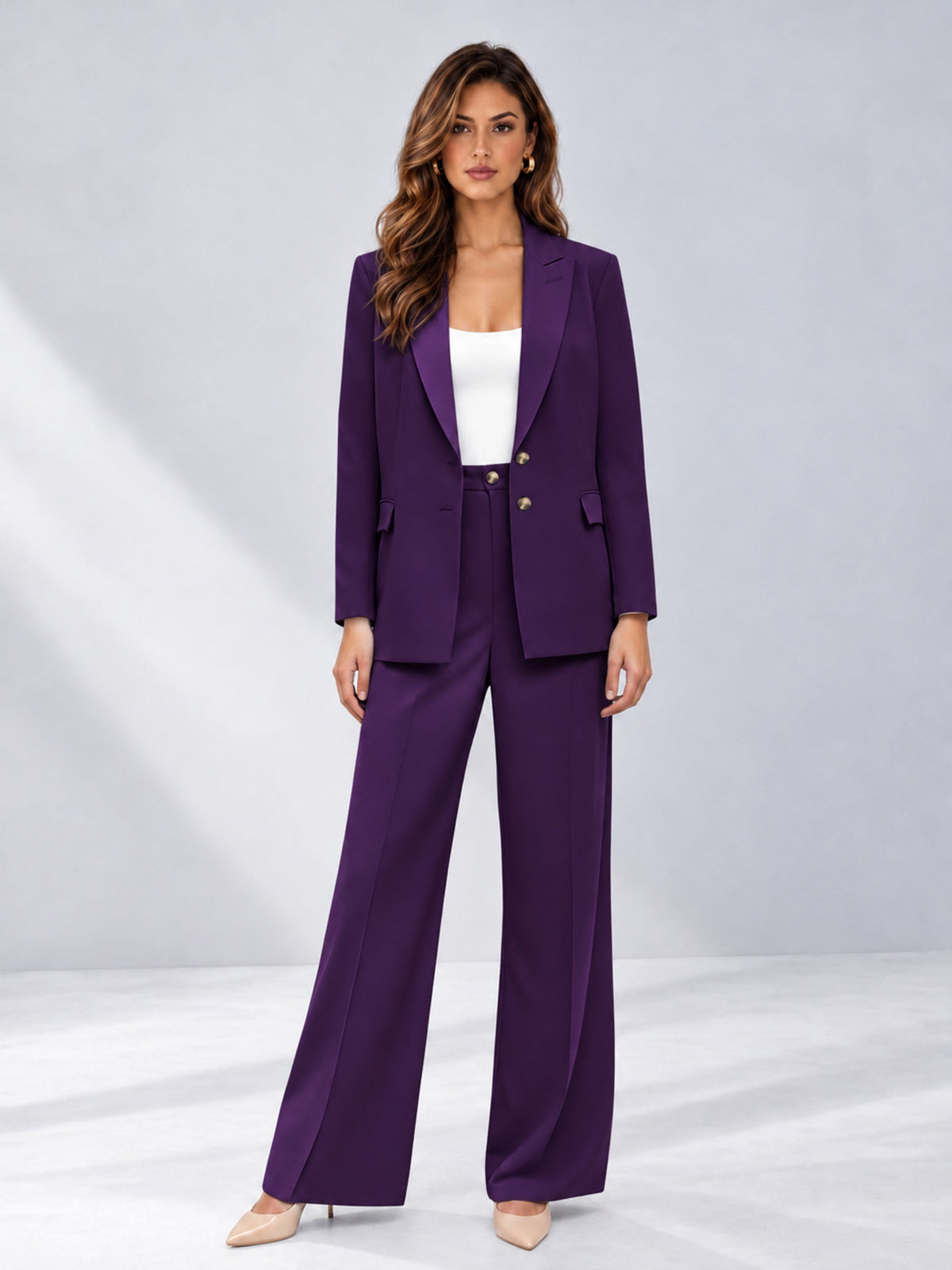 Dark Purple 2 Pieces Wide-Leg Suit Women's Suits 