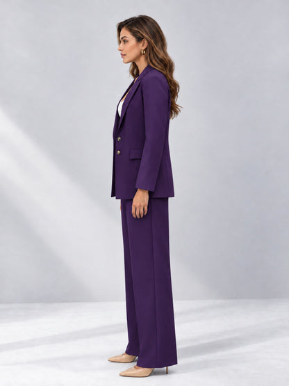 Dark Purple 2 Pieces Wide-Leg Suit Women's Suits 