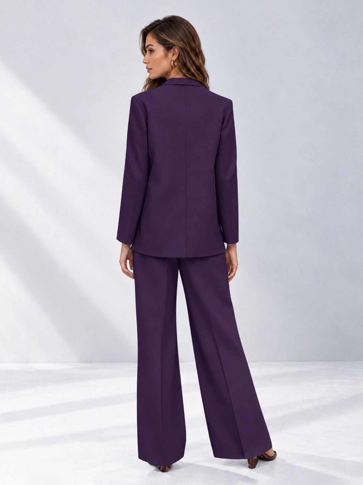 Dark Purple 2 Pieces Wide-Leg Suit Women's Suits 