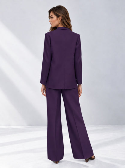 Dark Purple 2 Pieces Wide-Leg Suit Women's Suits 