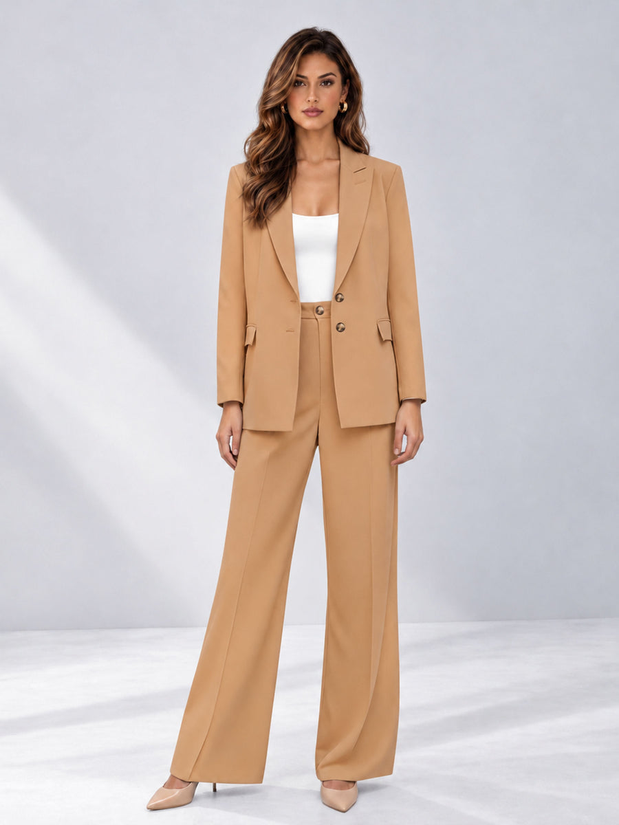 Gold 2 Pieces Wide-Leg Suit Women's Suits 