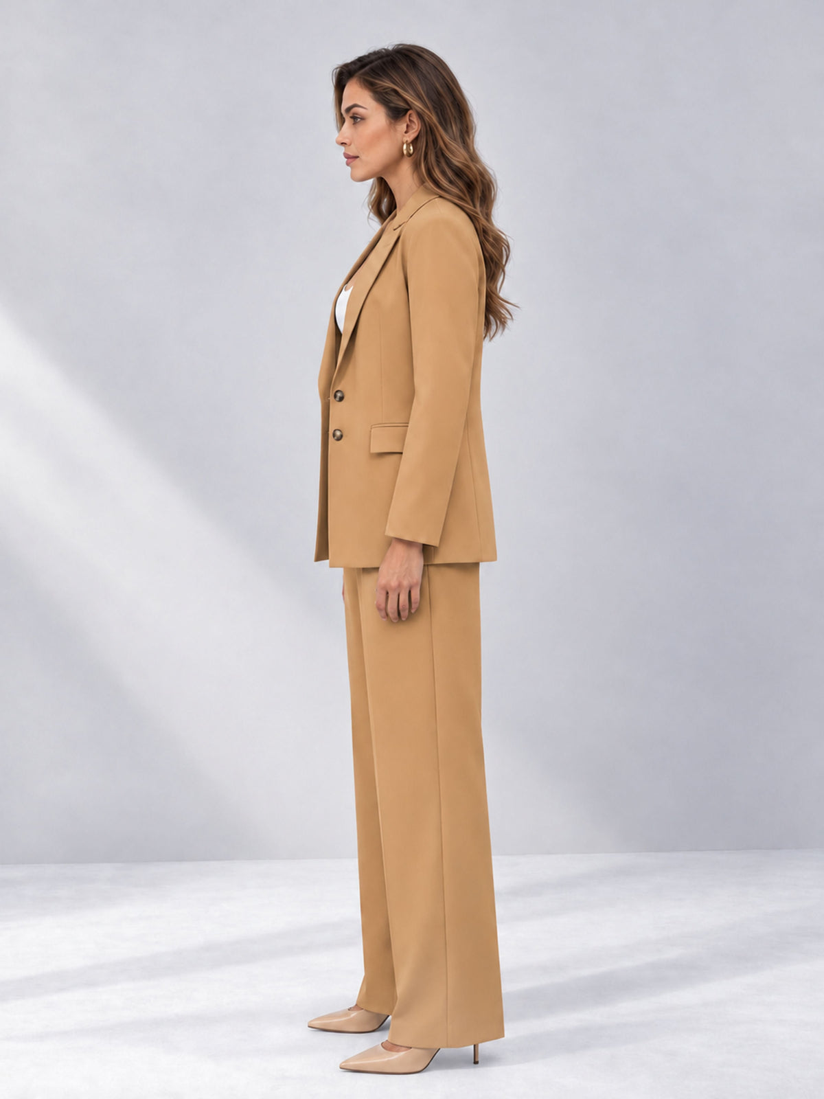 Gold 2 Pieces Wide-Leg Suit Women's Suits 