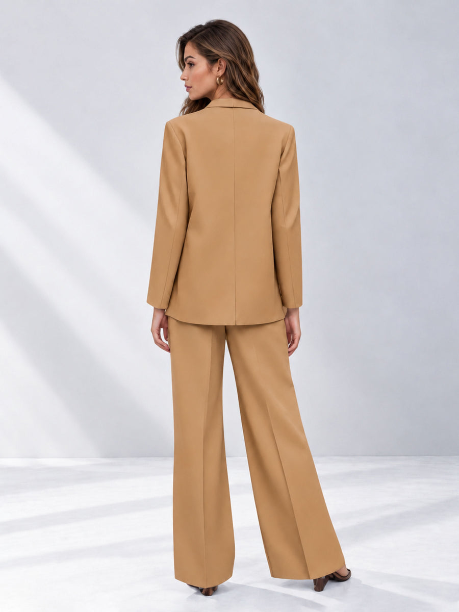 Gold 2 Pieces Wide-Leg Suit Women's Suits 