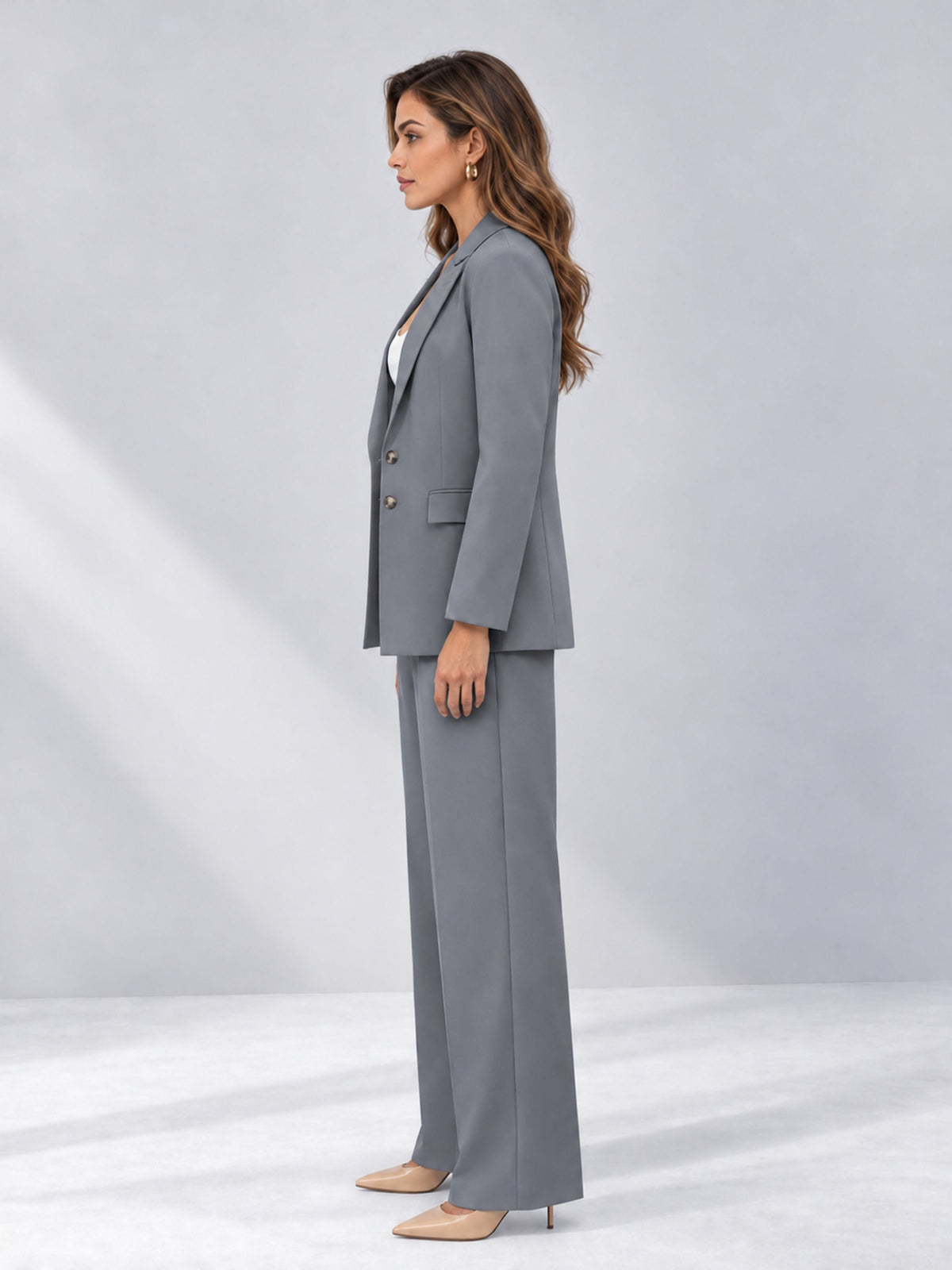 Gray 2 Pieces Wide-Leg Suit Women's Suits 