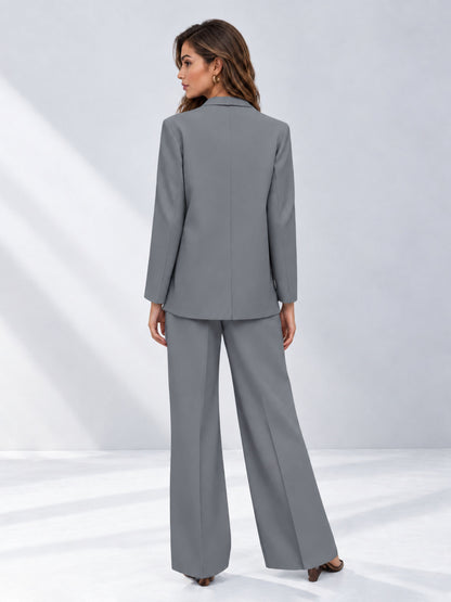 Gray 2 Pieces Wide-Leg Suit Women's Suits 