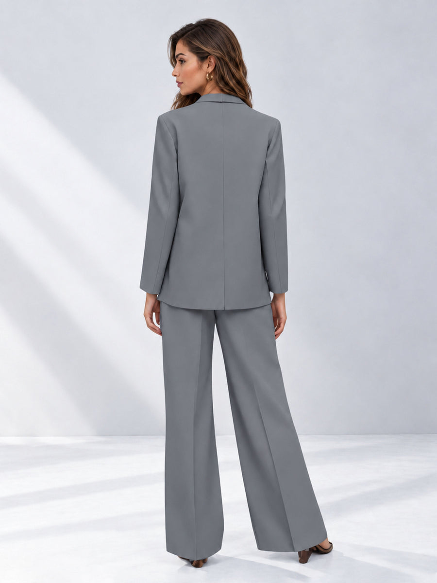Gray 2 Pieces Wide-Leg Suit Women's Suits 