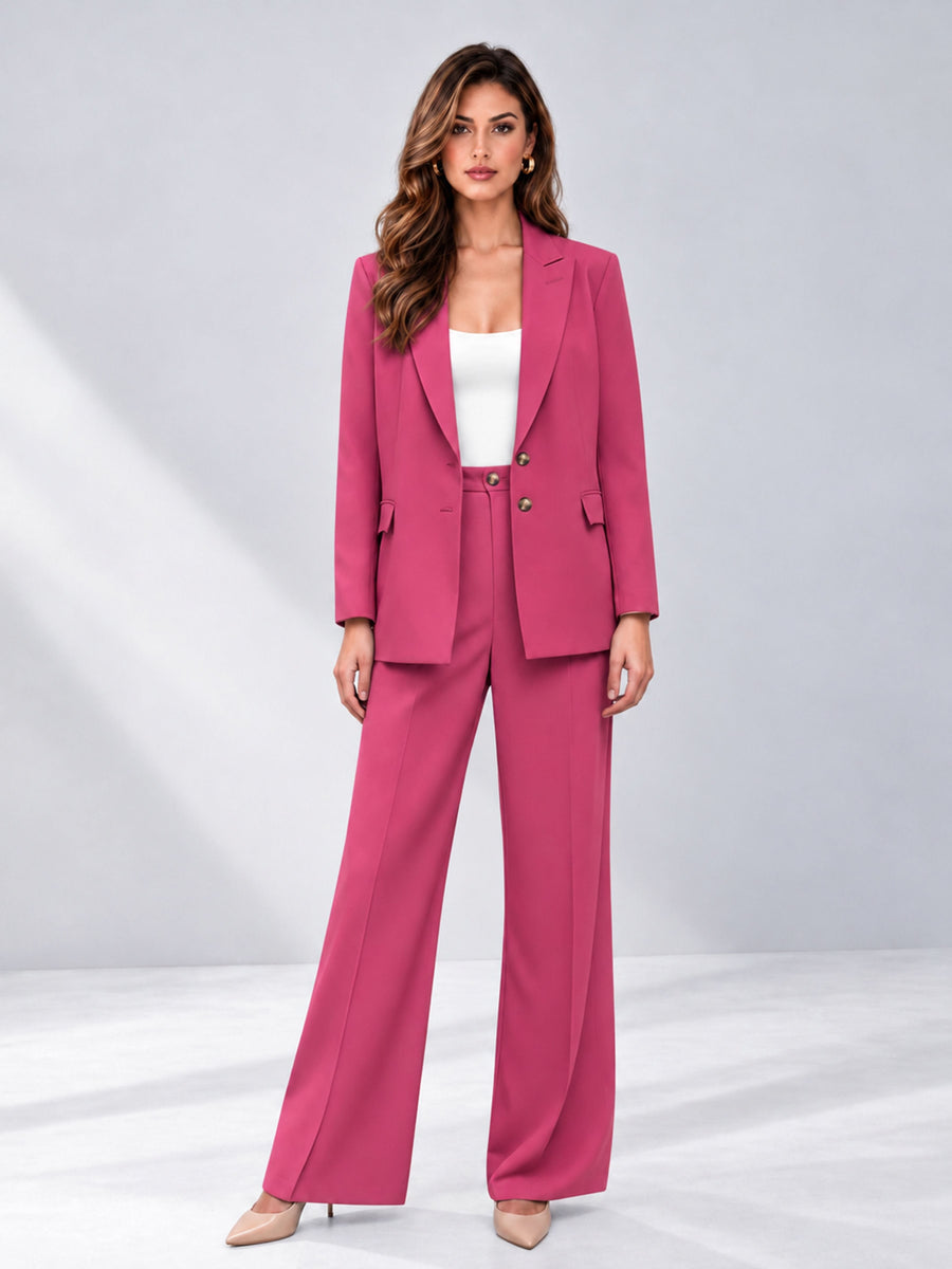 Hot Pink 2 Pieces Wide-Leg Suit Women's Suits 
