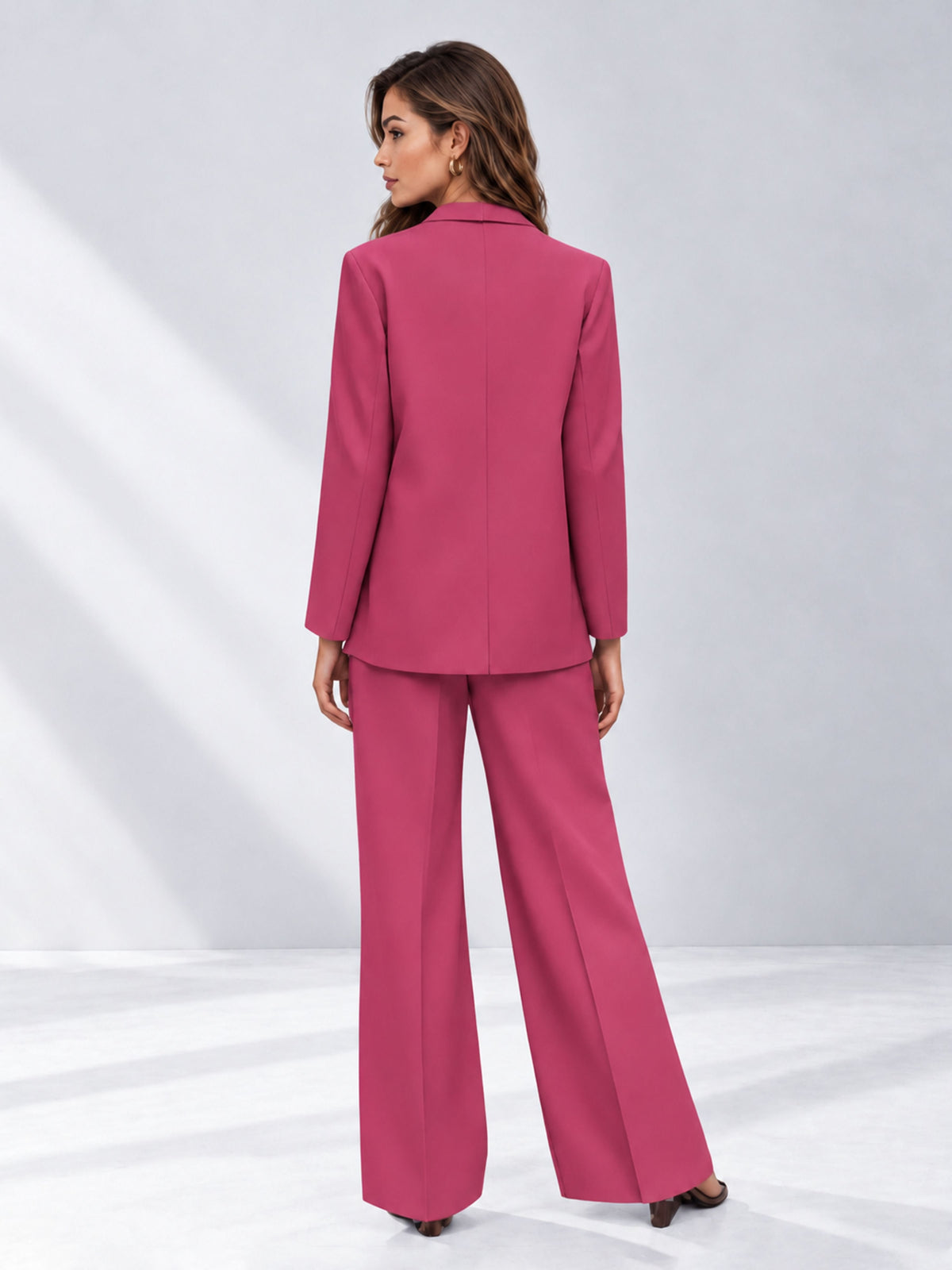 Hot Pink 2 Pieces Wide-Leg Suit Women's Suits 