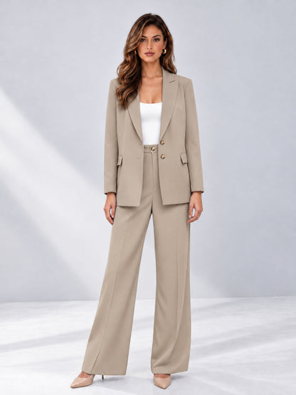 Khaki 2 Pieces Wide-Leg Suit Women's Suits 