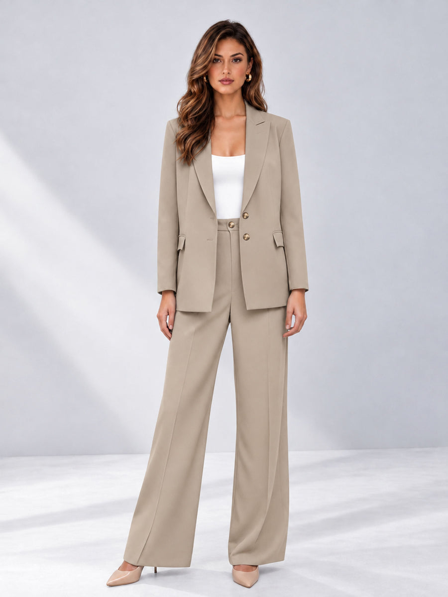 Khaki 2 Pieces Wide-Leg Suit Women's Suits 