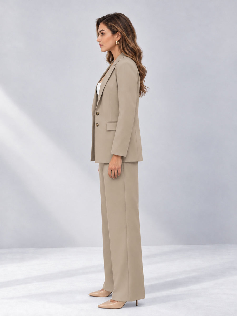 Khaki 2 Pieces Wide-Leg Suit Women's Suits 