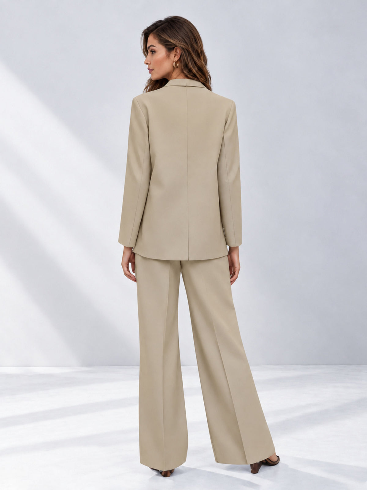 Khaki 2 Pieces Wide-Leg Suit Women's Suits 