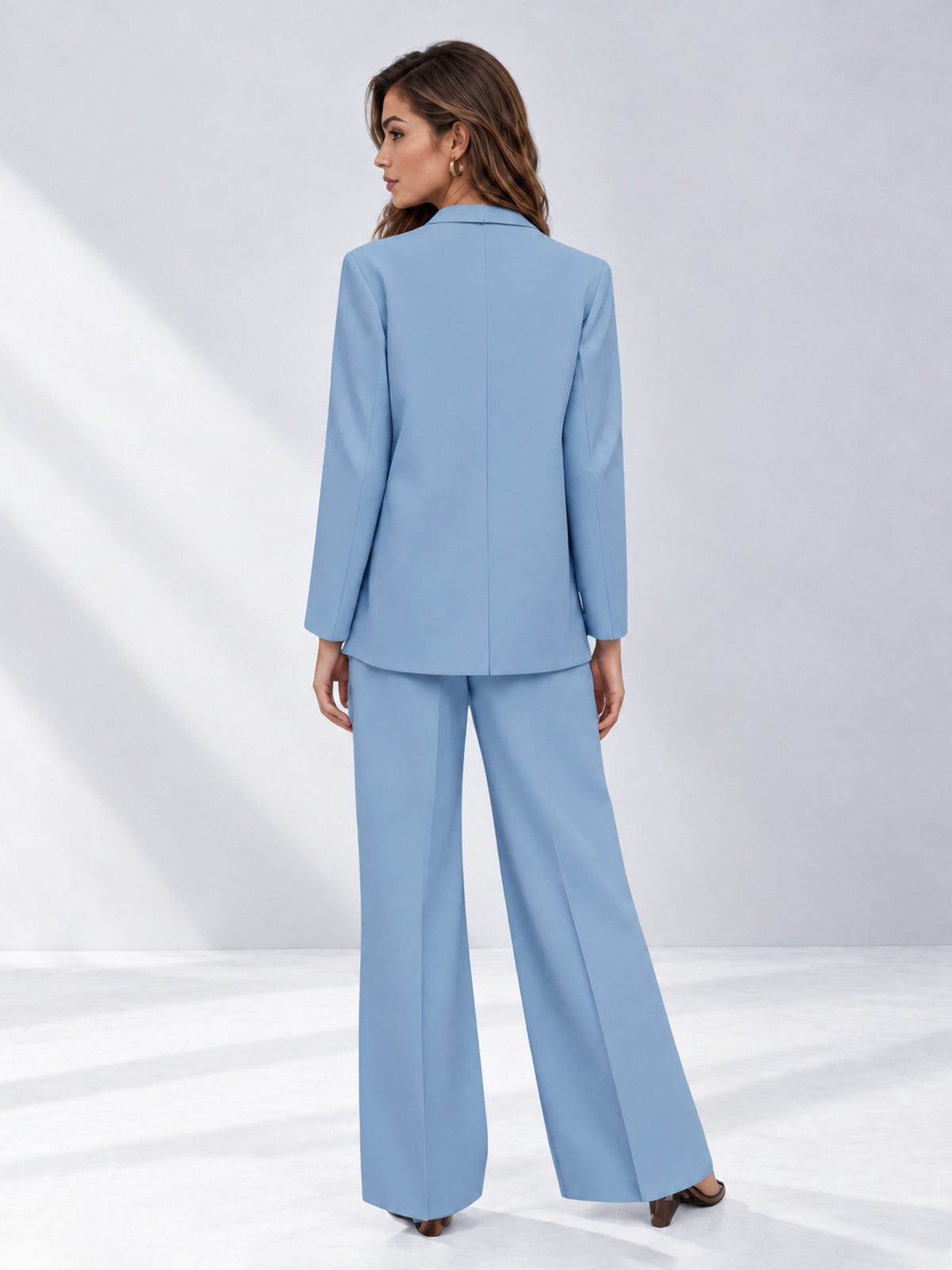 Light Blue 2 Pieces Wide-Leg Suit Women's Suits 