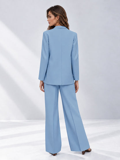 Light Blue 2 Pieces Wide-Leg Suit Women's Suits 