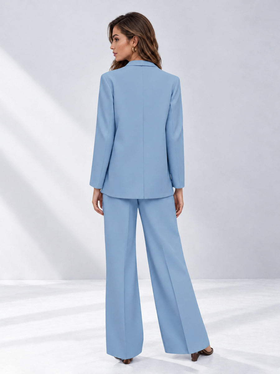 Light Blue 2 Pieces Wide-Leg Suit Women's Suits 
