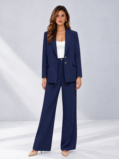 Navy Blue 2 Pieces Wide-Leg Suit Women's Suits 