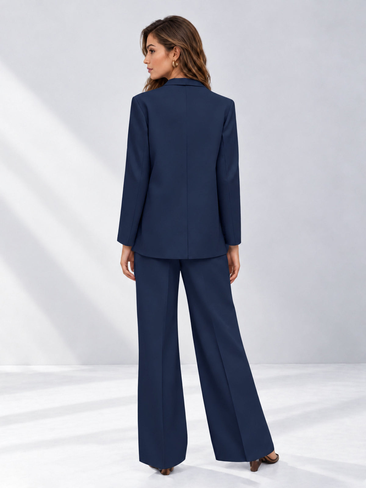 Navy Blue 2 Pieces Wide-Leg Suit Women's Suits 