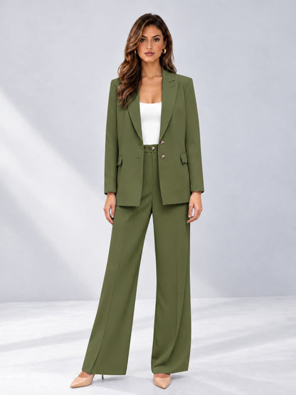 Olive Green 2 Pieces Wide-Leg Suit Women's Suits 