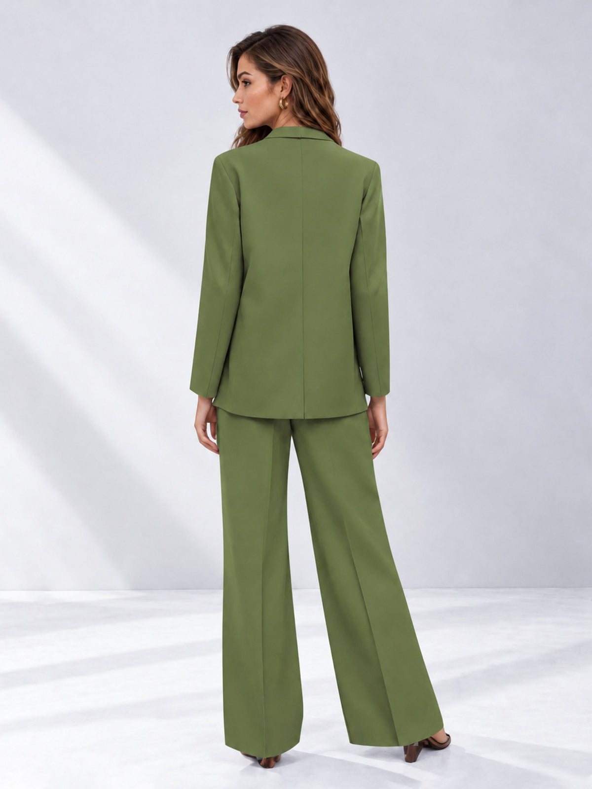 Olive Green 2 Pieces Wide-Leg Suit Women's Suits 
