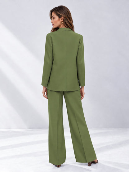 Olive Green 2 Pieces Wide-Leg Suit Women's Suits 