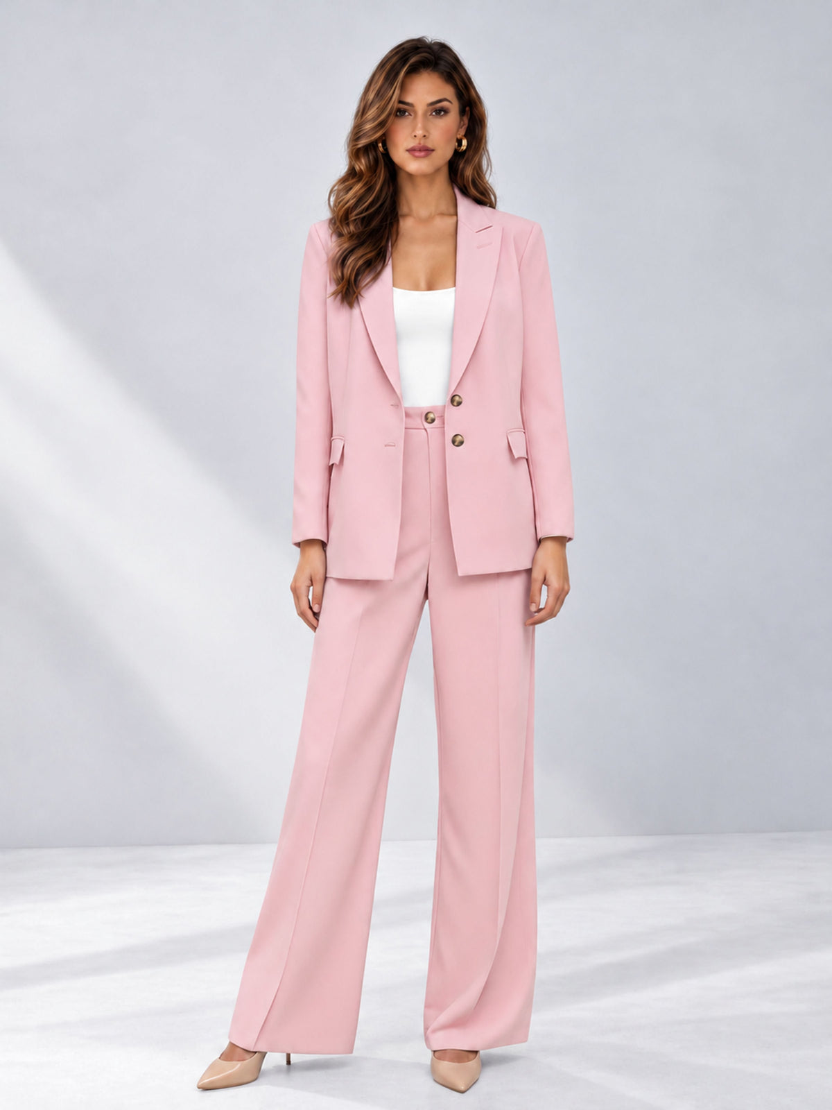 Pink 2 Pieces Wide-Leg Suit Women's Suits 