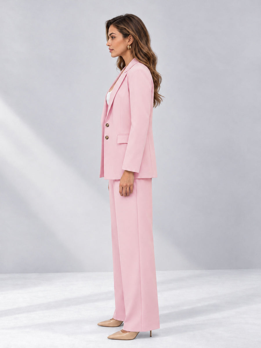Pink 2 Pieces Wide-Leg Suit Women's Suits 