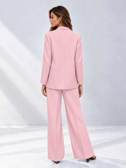 Pink 2 Pieces Wide-Leg Suit Women's Suits 
