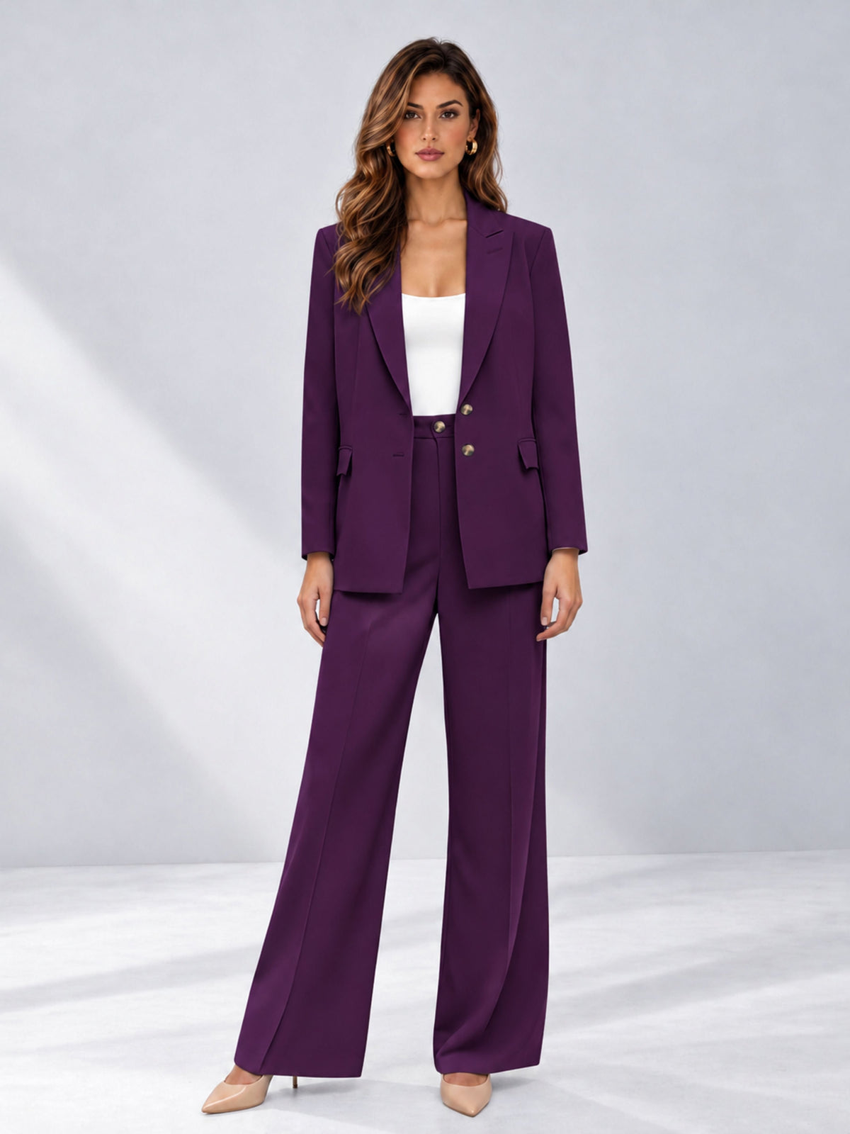 Plum 2 Pieces Wide-Leg Suit Women's Suits 