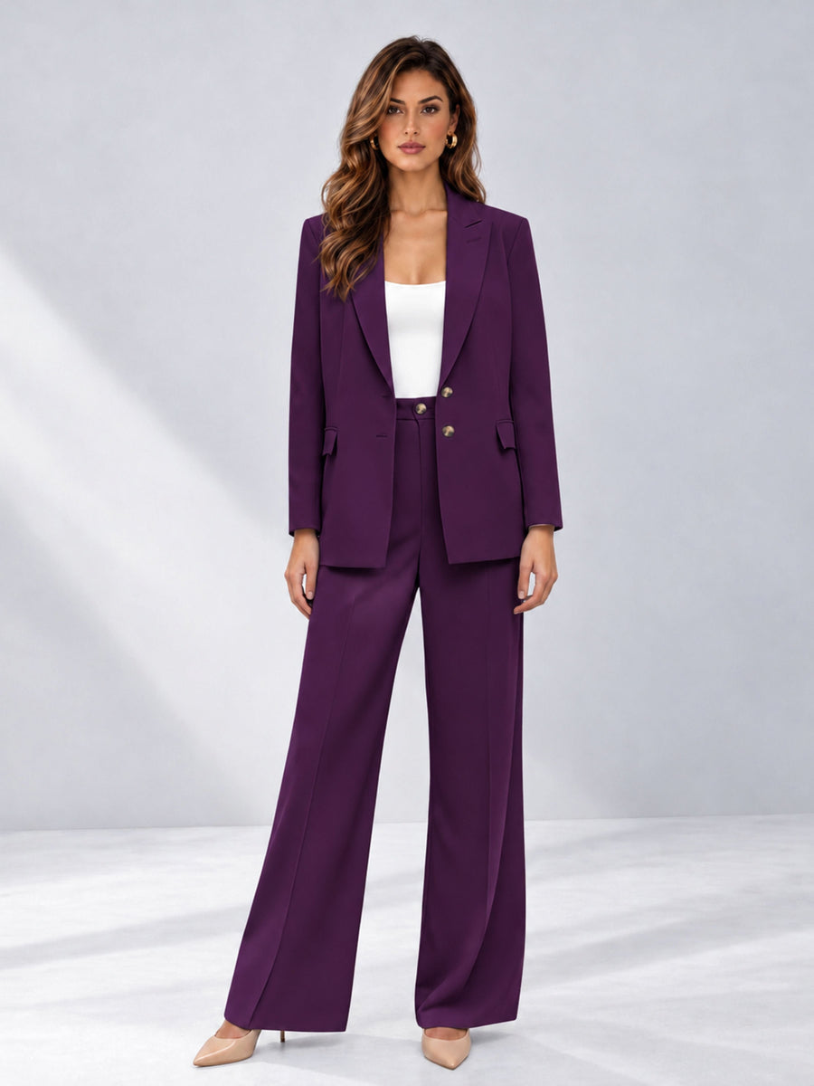 Plum 2 Pieces Wide-Leg Suit Women's Suits 