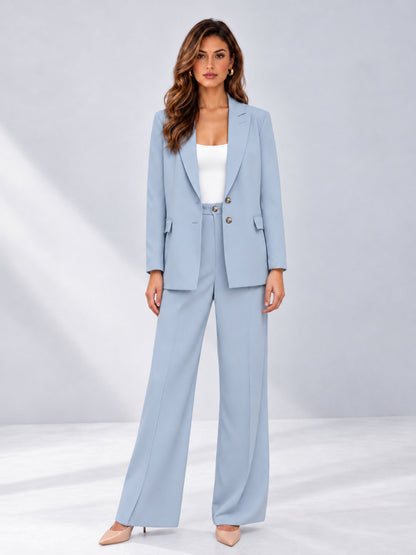 Powder Blue 2 Pieces Wide-Leg Suit Women's Suits 