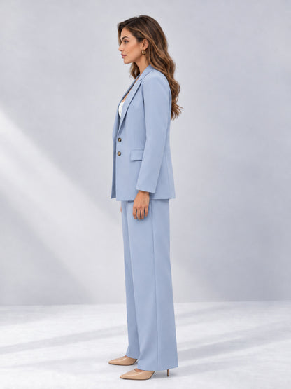 Powder Blue 2 Pieces Wide-Leg Suit Women's Suits 
