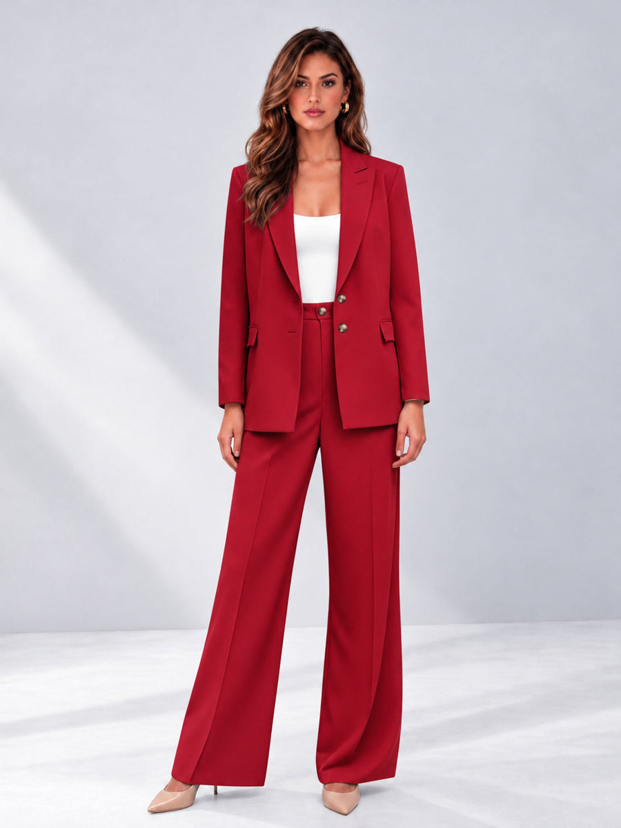 Red 2 Pieces Wide-Leg Suit Women's Suits 