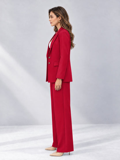 Red 2 Pieces Wide-Leg Suit Women's Suits 