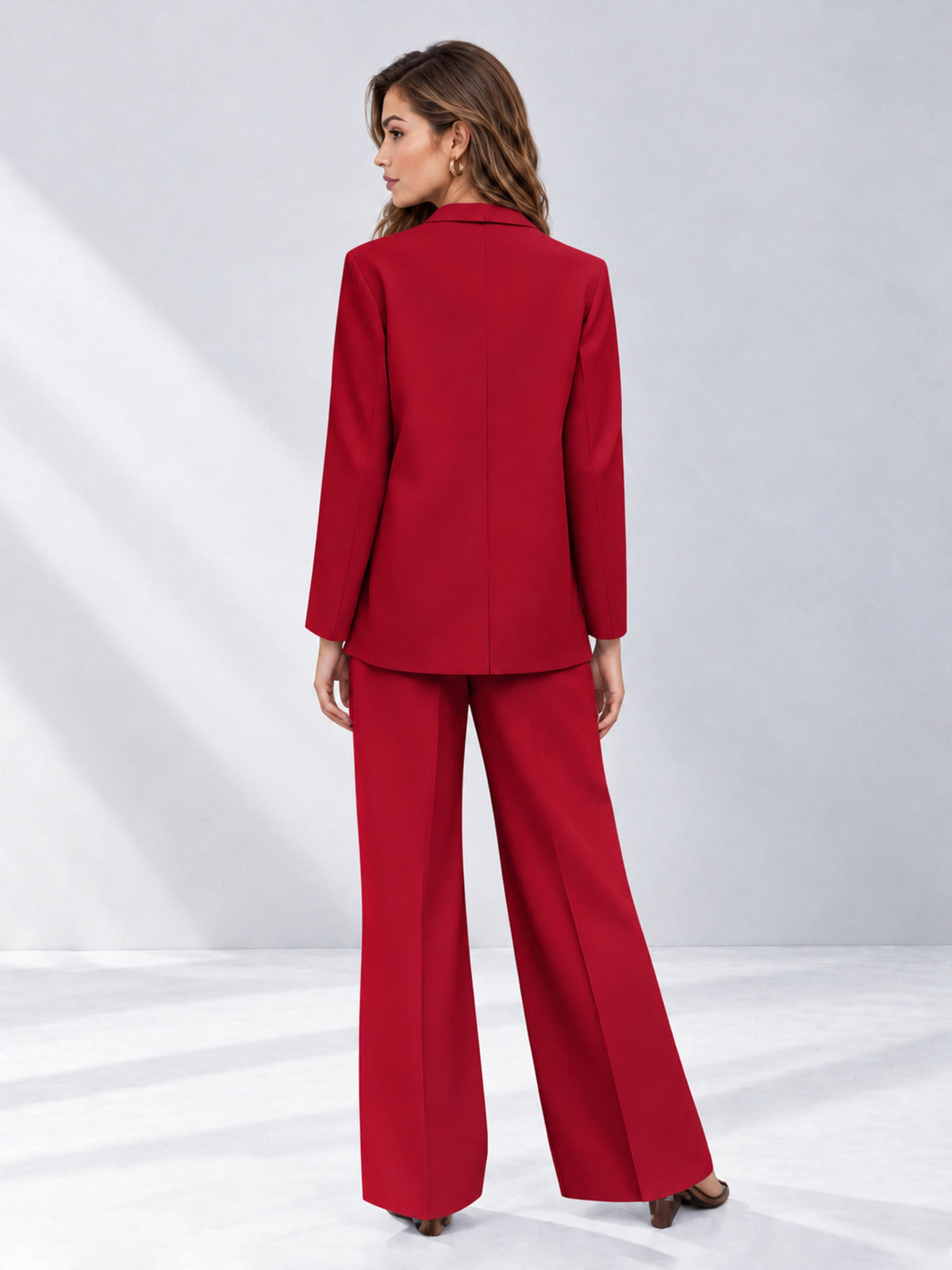 Red 2 Pieces Wide-Leg Suit Women's Suits 
