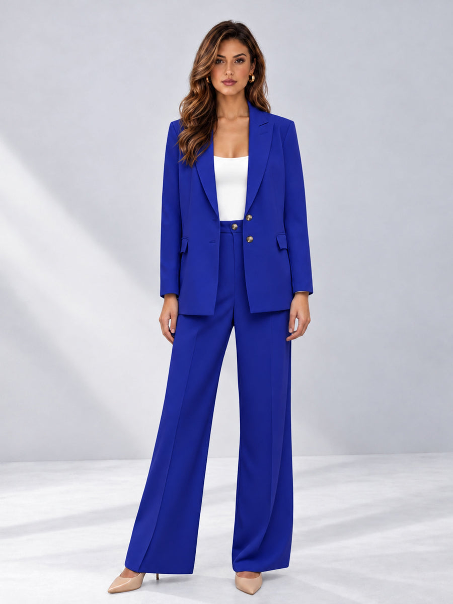 Royal Blue 2 Pieces Wide-Leg Suit Women's Suits 