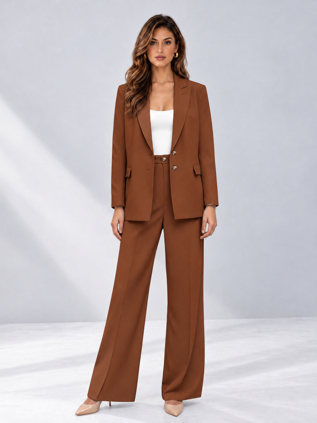 Rust 2 Pieces Wide-Leg Suit Women's Suits 
