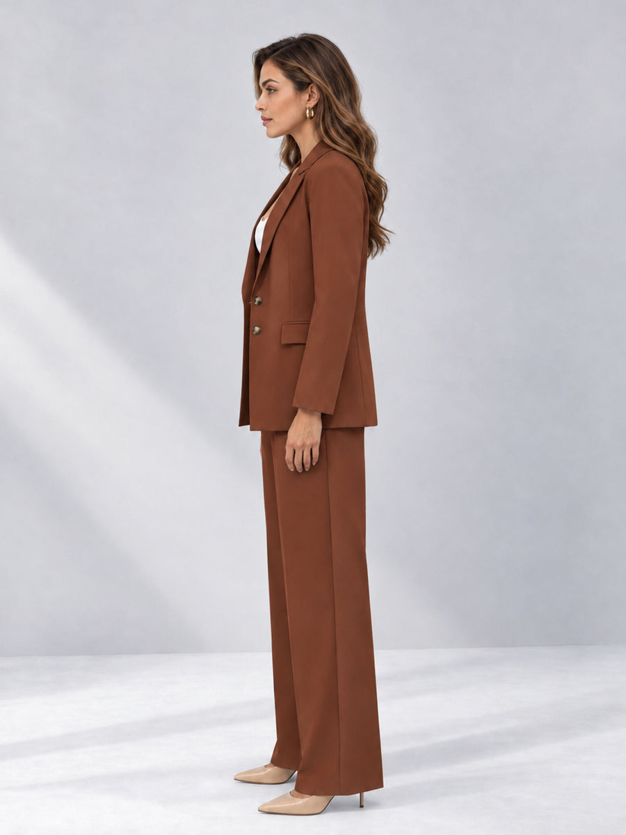Rust 2 Pieces Wide-Leg Suit Women's Suits 