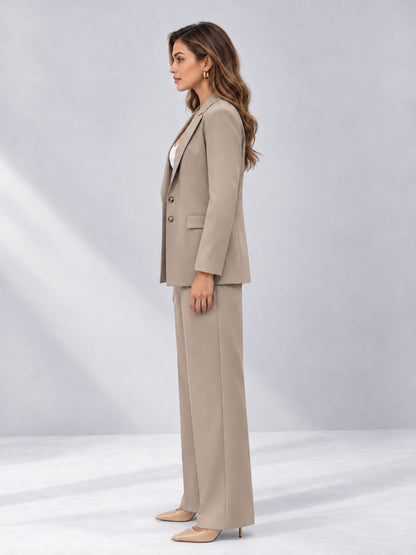 Taupe 2 Pieces Wide-Leg Suit Women's Suits 