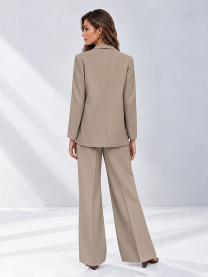 Taupe 2 Pieces Wide-Leg Suit Women's Suits 