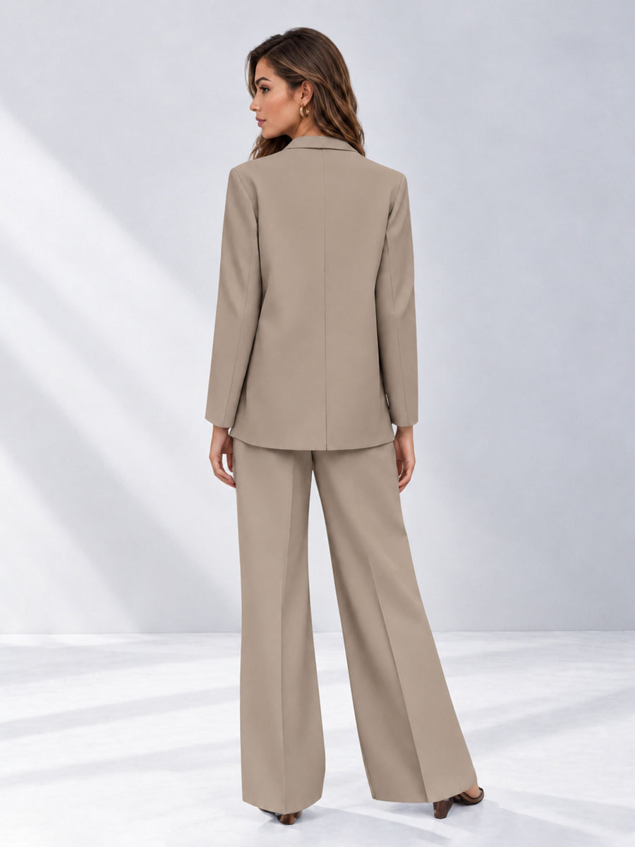 Taupe 2 Pieces Wide-Leg Suit Women's Suits 