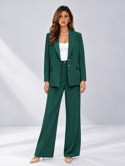 Teal 2 Pieces Wide-Leg Suit Women's Suits 