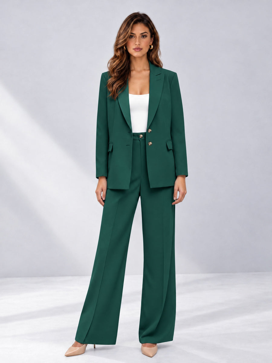 Teal 2 Pieces Wide-Leg Suit Women's Suits 